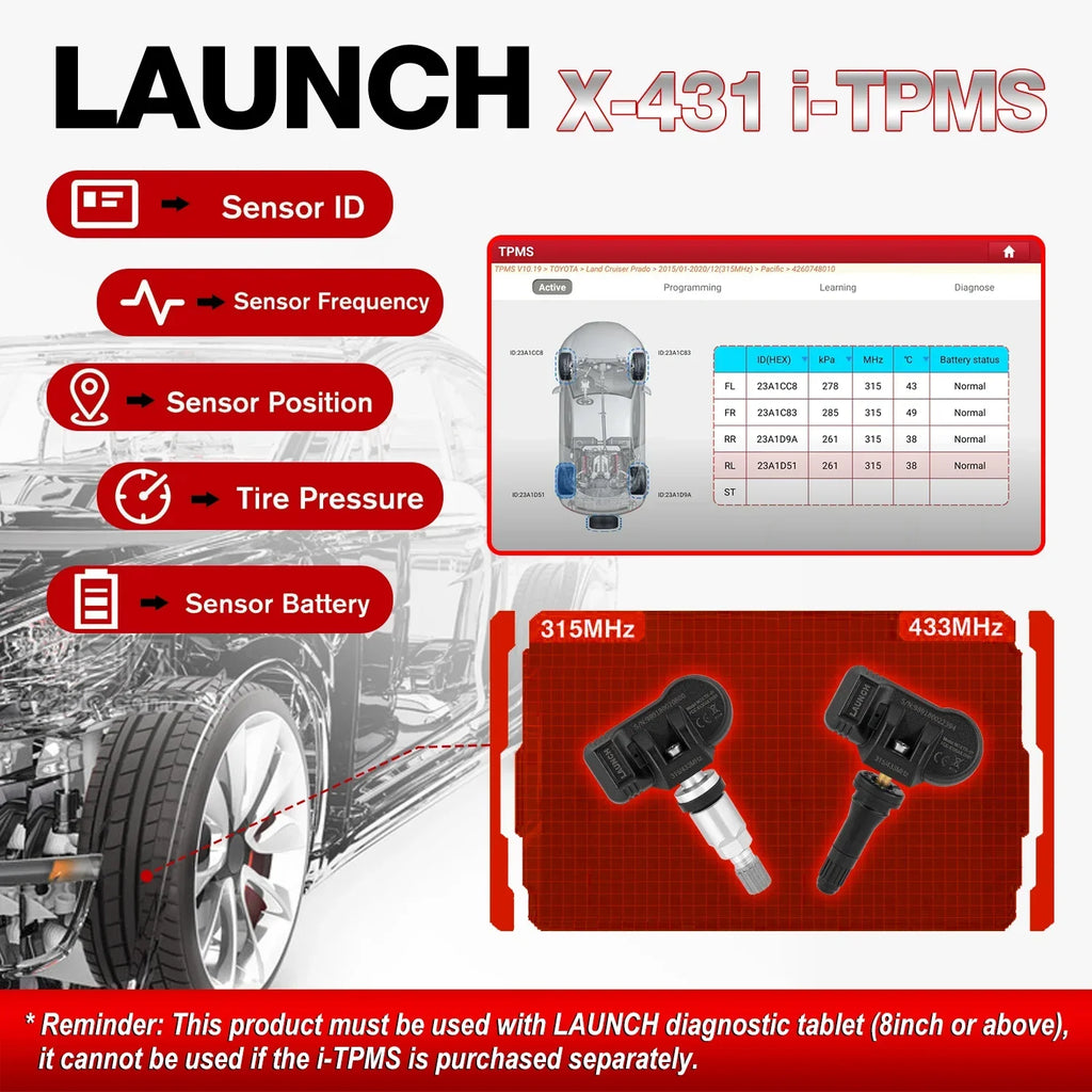 X431 I-TPMS Tire Pressure Diagnostic Tools Activate 315Mhz/433Mhz TPMS Sensor Programming Learning I-TPMS APP Diagnostic