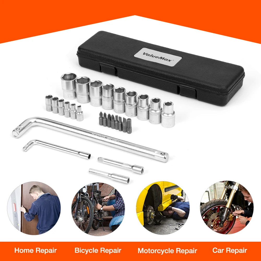 Valuemax 27Pcs Car Repair Tool Set Mechanic Tool Kits Screwdrivers Ratchet Spanner Wrenches Sockets