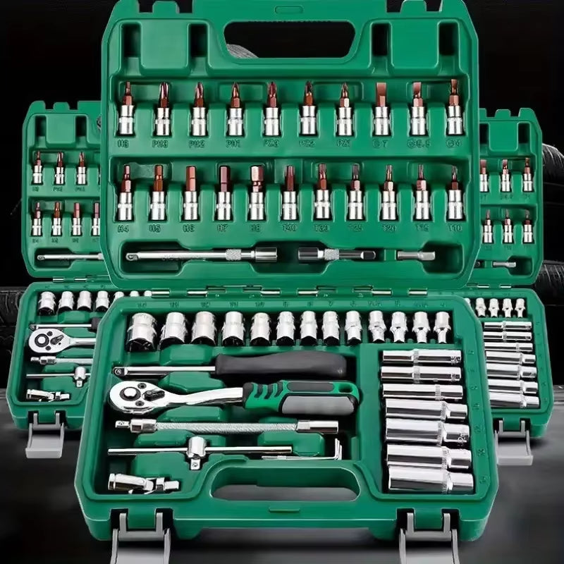 Advanced Car Repair Kit , Green Toolbox, 46Pcs Professional Ratchet Set Professional Tool Set, Car Maintenance Essentials