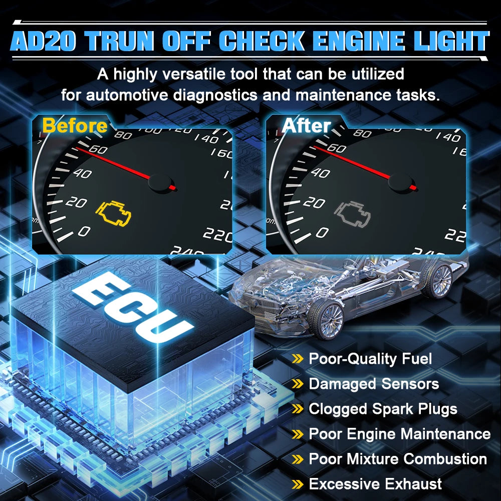 Advancer AD20 OBD2 Scanner 2026 Ai-Assisted Tool Code Reader OBD 2 Diagnostic Tools Lifetime Free Updates Free Application