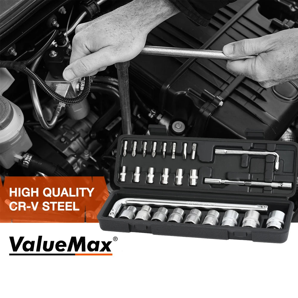 Valuemax 27Pcs Car Repair Tool Set Mechanic Tool Kits Screwdrivers Ratchet Spanner Wrenches Sockets