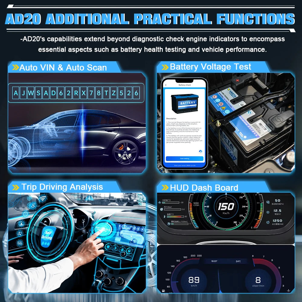 Advancer AD20 OBD2 Scanner 2026 Ai-Assisted Tool Code Reader OBD 2 Diagnostic Tools Lifetime Free Updates Free Application