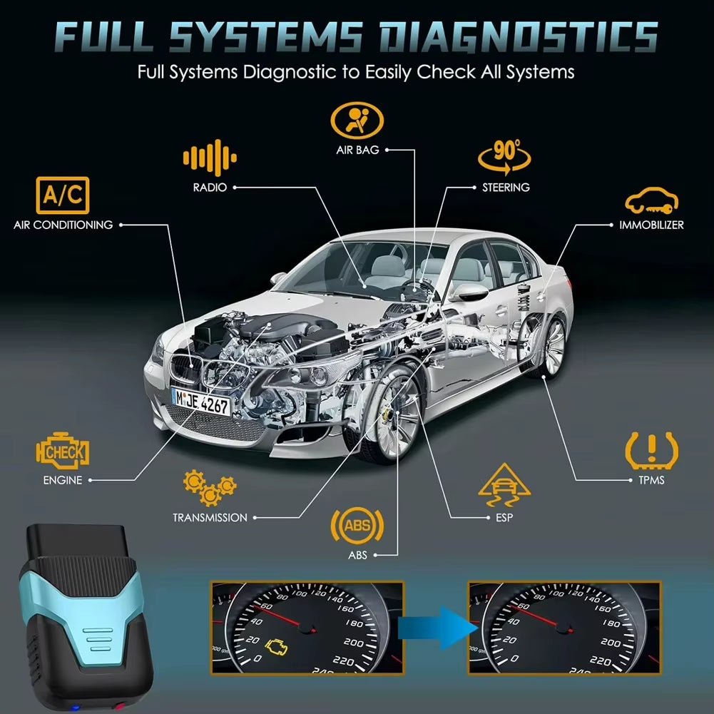HUMZOR Z100 Car Full System Diagnosis Tool Bluetooth V5.2 Reader Erase Codes Live Data System Status OBD Scanner Multi-Language
