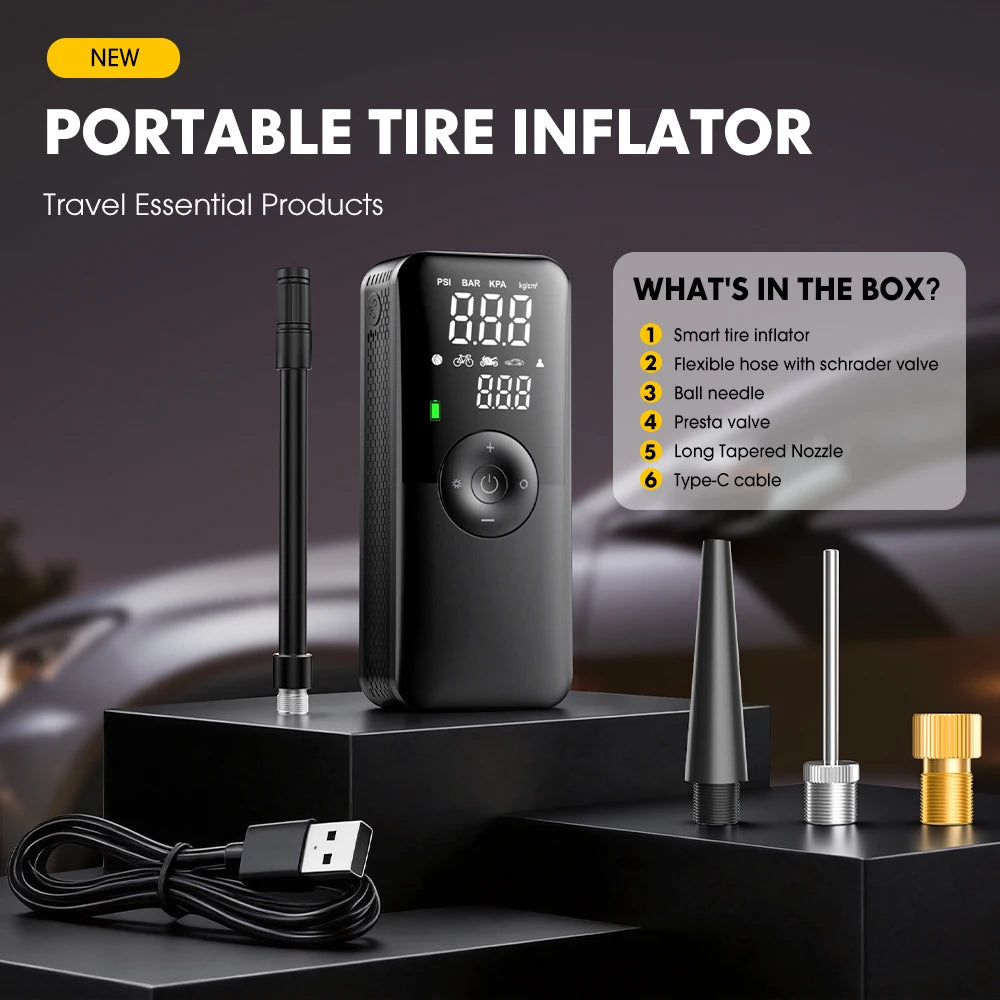 Portable Tire Inflator — Rechargeable Digital Air Compressor for Cars & Bicycles