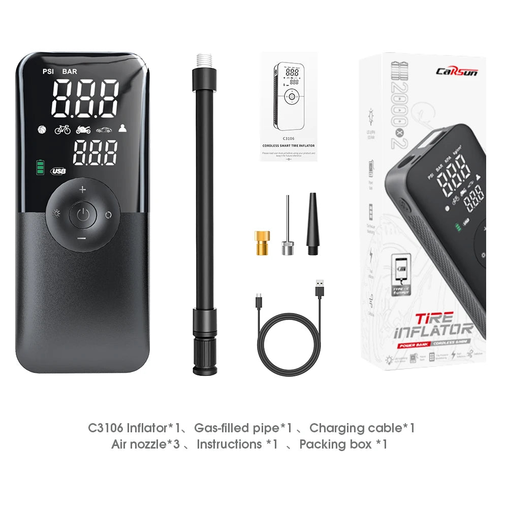 Portable Tire Inflator — Rechargeable Digital Air Compressor for Cars & Bicycles