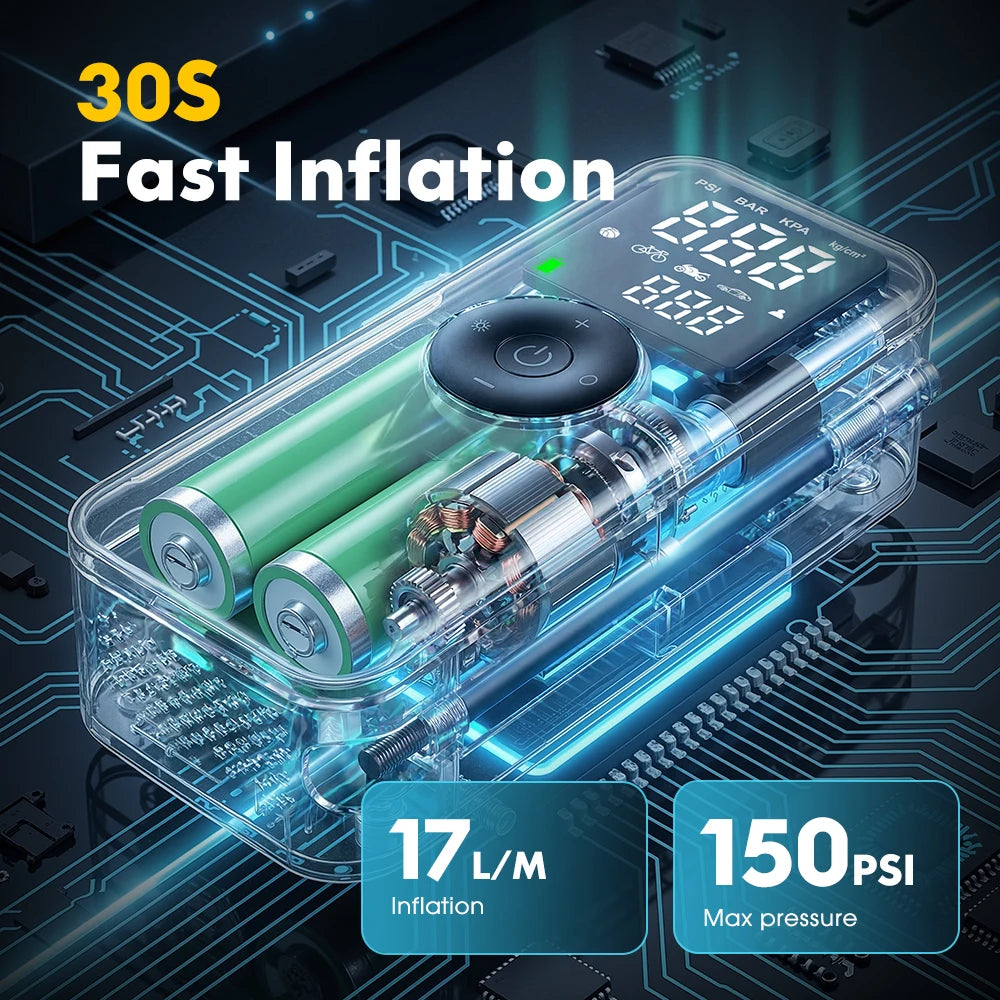 Portable Tire Inflator — Rechargeable Digital Air Compressor for Cars & Bicycles