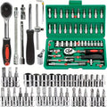 Advanced Car Repair Kit , Green Toolbox, 46Pcs Professional Ratchet Set Professional Tool Set, Car Maintenance Essentials