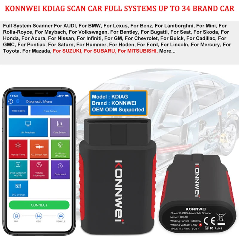 KDIAG OBD 2 MINI Full System Auto Scanner Reset SAS EPB Service ECU Programmer OBD2 Cars Diagnostic Tools
