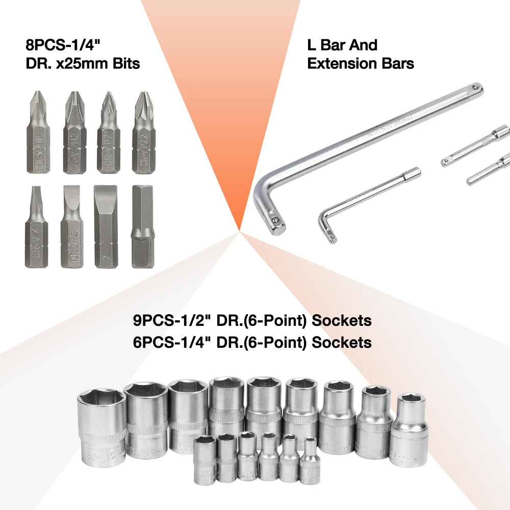 Valuemax 27Pcs Car Repair Tool Set Mechanic Tool Kits Screwdrivers Ratchet Spanner Wrenches Sockets