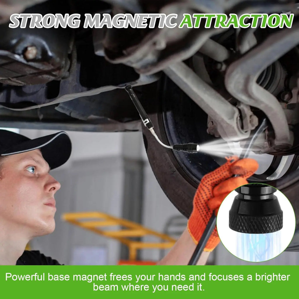 360° Inspection Mirror LED Light Extend Telescopic Inspection Work Mirror with Grip Handle Car Maintenance Repairing Pickuptools